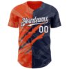 Custom Graffiti Pattern White Navy-Orange 3D Scratch Authentic Baseball Jersey
