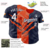 Custom Graffiti Pattern White Navy-Orange 3D Scratch Authentic Baseball Jersey