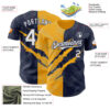 Custom Graffiti Pattern White Navy-Gold 3D Scratch Authentic Baseball Jersey