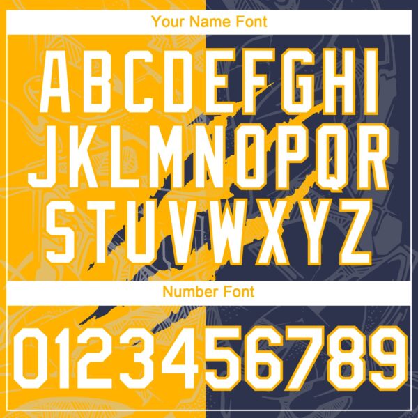 Custom Graffiti Pattern White Navy-Gold 3D Scratch Authentic Baseball Jersey