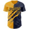 Custom Graffiti Pattern Navy-Gold 3D Scratch Authentic Baseball Jersey
