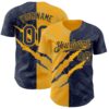 Custom Graffiti Pattern Navy-Gold 3D Scratch Authentic Baseball Jersey