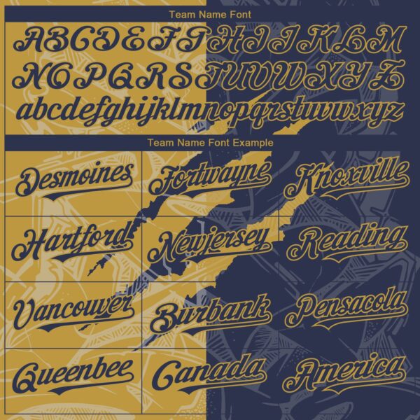 Custom Graffiti Pattern Navy-Old Gold 3D Scratch Authentic Baseball Jersey