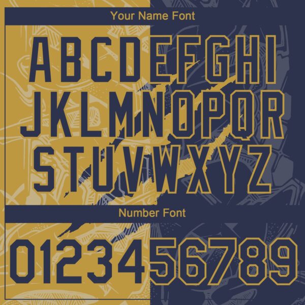 Custom Graffiti Pattern Navy-Old Gold 3D Scratch Authentic Baseball Jersey