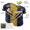 Custom Graffiti Pattern White Navy-Old Gold 3D Scratch Authentic Baseball Jersey