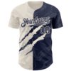 Custom Graffiti Pattern Navy-Cream 3D Scratch Authentic Baseball Jersey