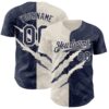 Custom Graffiti Pattern Navy-Cream 3D Scratch Authentic Baseball Jersey