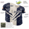 Custom Graffiti Pattern Navy-Cream 3D Scratch Authentic Baseball Jersey