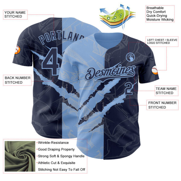 Custom Graffiti Pattern Navy-Light Blue 3D Scratch Authentic Baseball Jersey