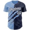 Custom Graffiti Pattern White Navy-Light Blue 3D Scratch Authentic Baseball Jersey