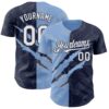 Custom Graffiti Pattern White Navy-Light Blue 3D Scratch Authentic Baseball Jersey
