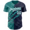 Custom Graffiti Pattern White Navy-Teal 3D Scratch Authentic Baseball Jersey