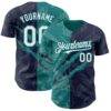 Custom Graffiti Pattern White Navy-Teal 3D Scratch Authentic Baseball Jersey