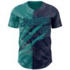 Custom Graffiti Pattern Navy-Teal 3D Scratch Authentic Baseball Jersey