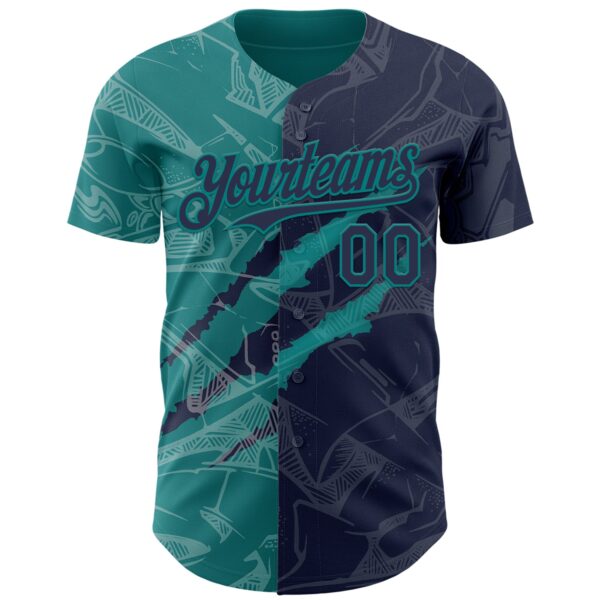 Custom Graffiti Pattern Navy-Teal 3D Scratch Authentic Baseball Jersey