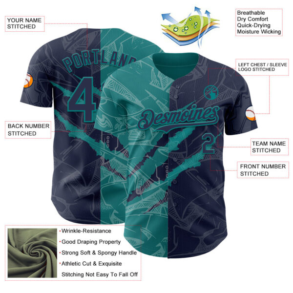 Custom Graffiti Pattern Navy-Teal 3D Scratch Authentic Baseball Jersey