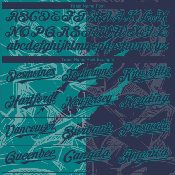 Custom Graffiti Pattern Navy-Teal 3D Scratch Authentic Baseball Jersey