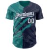 Custom Graffiti Pattern White Navy-Teal 3D Scratch Authentic Baseball Jersey