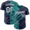 Custom Graffiti Pattern White Navy-Teal 3D Scratch Authentic Baseball Jersey