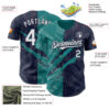 Custom Graffiti Pattern White Navy-Teal 3D Scratch Authentic Baseball Jersey