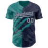Custom Graffiti Pattern Gray Navy-Teal 3D Scratch Authentic Baseball Jersey