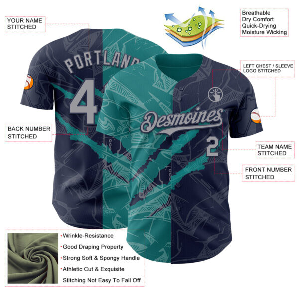 Custom Graffiti Pattern Gray Navy-Teal 3D Scratch Authentic Baseball Jersey