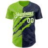 Custom Graffiti Pattern White Navy-Neon Green 3D Scratch Authentic Baseball Jersey