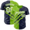 Custom Graffiti Pattern White Navy-Neon Green 3D Scratch Authentic Baseball Jersey
