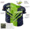 Custom Graffiti Pattern White Navy-Neon Green 3D Scratch Authentic Baseball Jersey