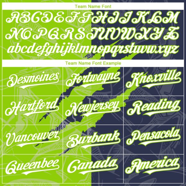 Custom Graffiti Pattern White Navy-Neon Green 3D Scratch Authentic Baseball Jersey