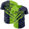 Custom Graffiti Pattern Navy-Neon Green 3D Scratch Authentic Baseball Jersey