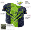 Custom Graffiti Pattern Navy-Neon Green 3D Scratch Authentic Baseball Jersey