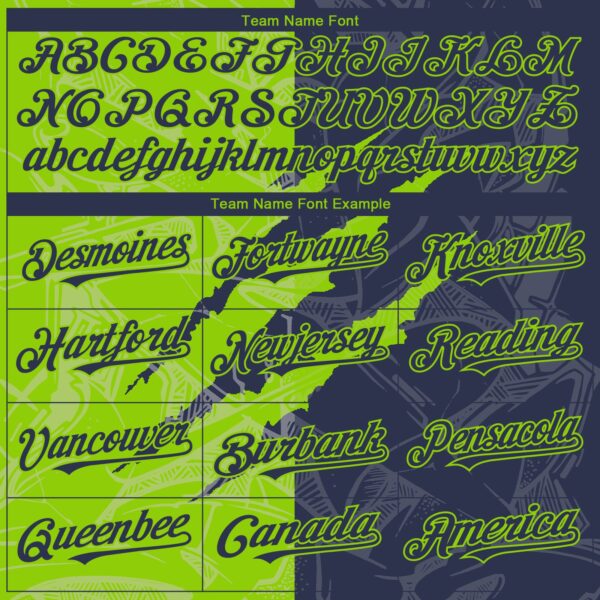 Custom Graffiti Pattern Navy-Neon Green 3D Scratch Authentic Baseball Jersey