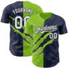 Custom Graffiti Pattern White Navy-Neon Green 3D Scratch Authentic Baseball Jersey