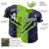 Custom Graffiti Pattern White Navy-Neon Green 3D Scratch Authentic Baseball Jersey