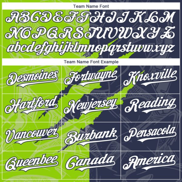 Custom Graffiti Pattern White Navy-Neon Green 3D Scratch Authentic Baseball Jersey
