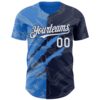 Custom Graffiti Pattern White Navy-Electric Blue 3D Scratch Authentic Baseball Jersey