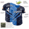 Custom Graffiti Pattern White Navy-Electric Blue 3D Scratch Authentic Baseball Jersey