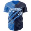 Custom Graffiti Pattern White Navy-Electric Blue 3D Scratch Authentic Baseball Jersey
