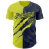 Custom Graffiti Pattern Navy-Neon Yellow 3D Scratch Authentic Baseball Jersey
