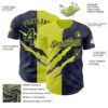 Custom Graffiti Pattern Navy-Neon Yellow 3D Scratch Authentic Baseball Jersey