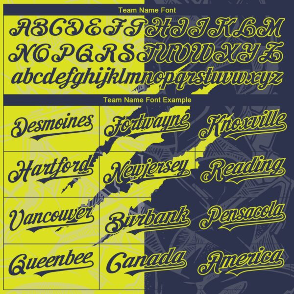 Custom Graffiti Pattern Navy-Neon Yellow 3D Scratch Authentic Baseball Jersey