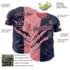 Custom Graffiti Pattern Navy-Medium Pink 3D Scratch Authentic Baseball Jersey