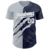 Custom Graffiti Pattern White Navy-Silver 3D Scratch Authentic Baseball Jersey