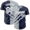 Custom Graffiti Pattern White Navy-Silver 3D Scratch Authentic Baseball Jersey