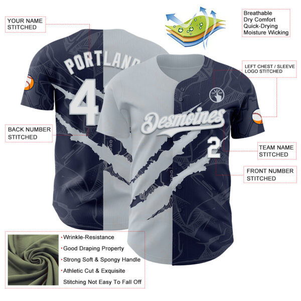 Custom Graffiti Pattern White Navy-Silver 3D Scratch Authentic Baseball Jersey