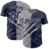 Custom Graffiti Pattern Navy-Gray 3D Scratch Authentic Baseball Jersey