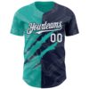 Custom Graffiti Pattern White Navy-Aqua 3D Scratch Authentic Baseball Jersey
