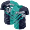 Custom Graffiti Pattern White Navy-Aqua 3D Scratch Authentic Baseball Jersey