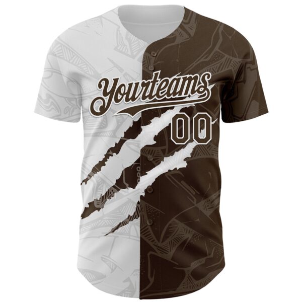 Custom Graffiti Pattern Brown-White 3D Scratch Authentic Baseball Jersey